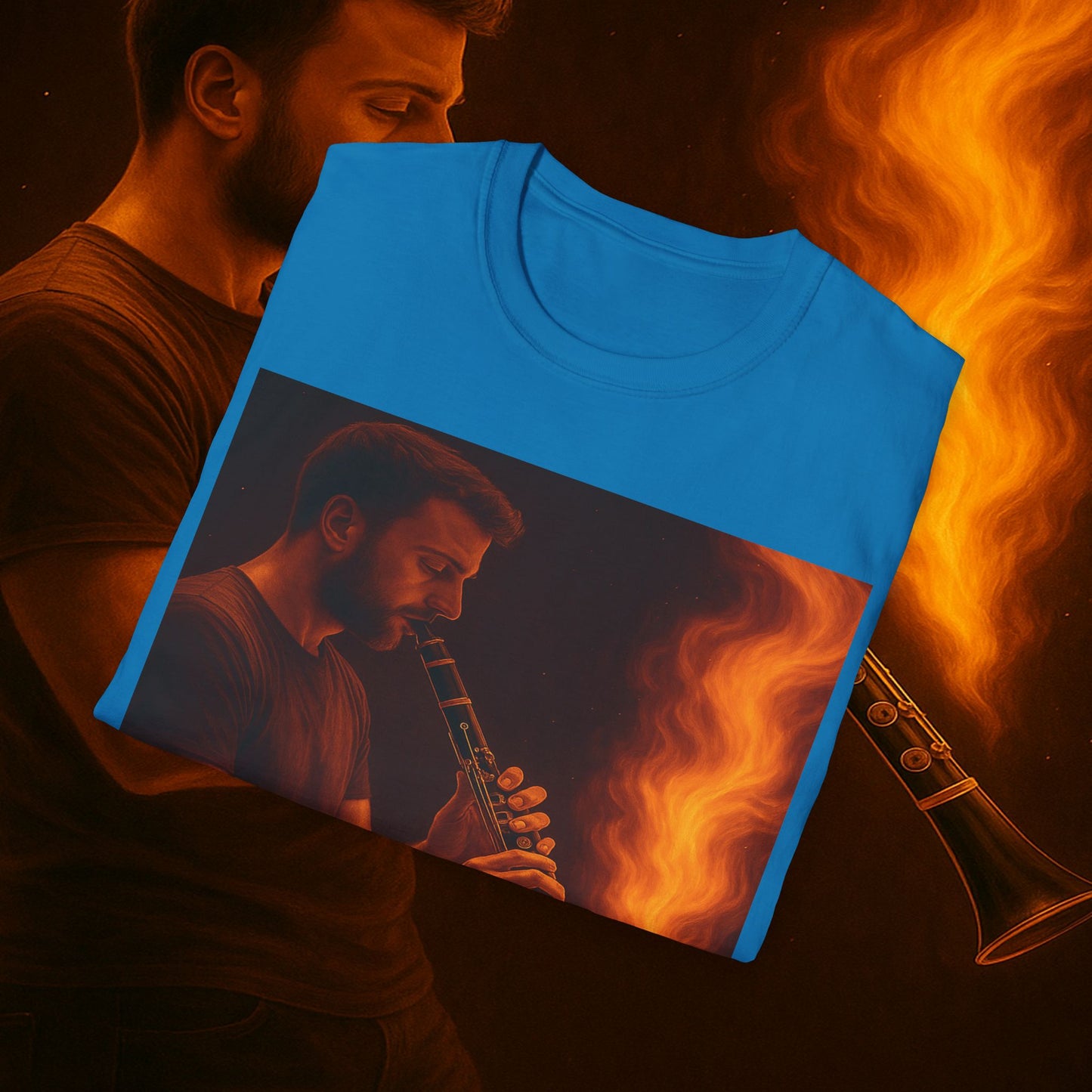 "Clarinet T-shirt🎵🔥 The sound of the soul doesn't scream... it burns." 🔥🎵