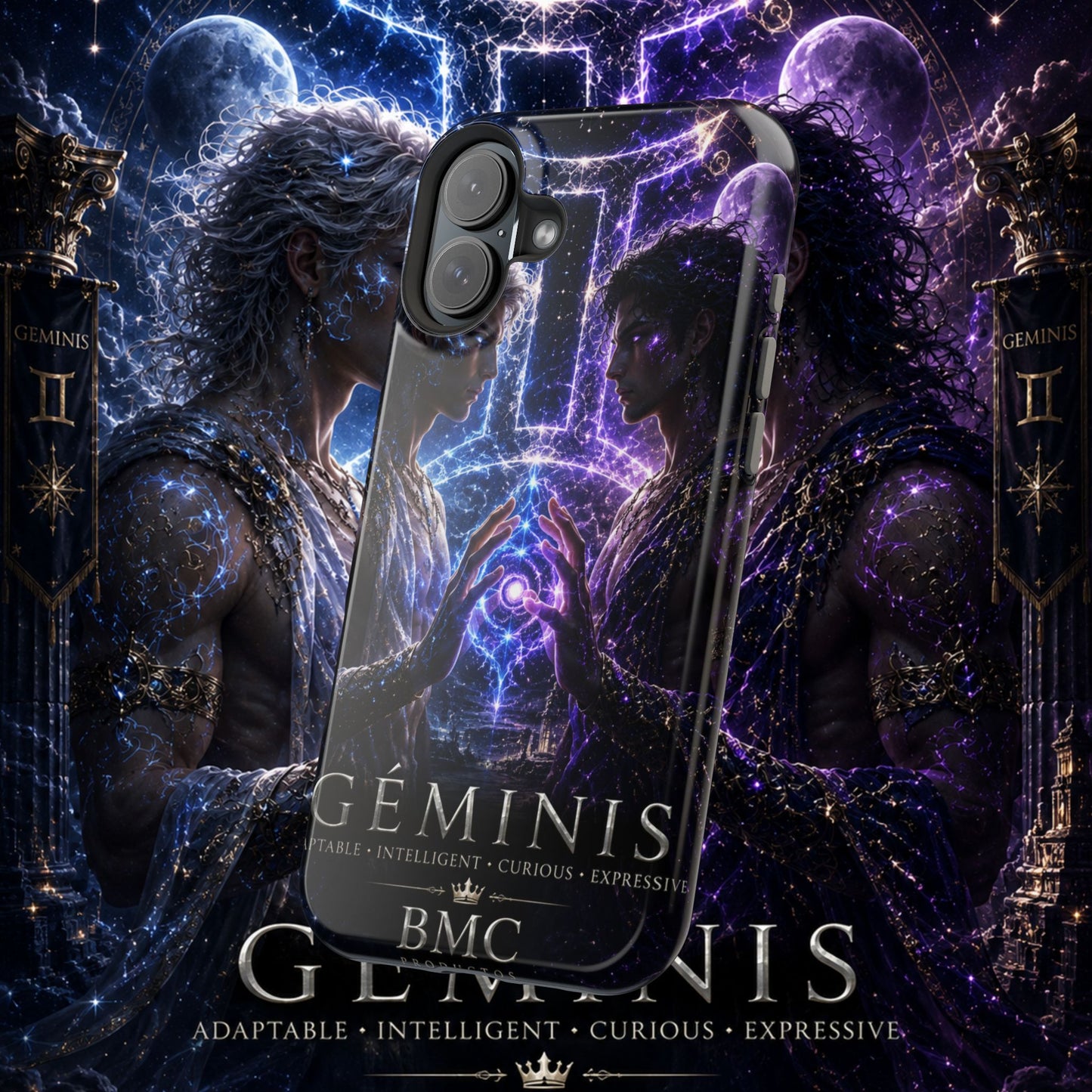 "Funda Magnética Reforzada♊ Géminis — Reflejo del alma dividida"