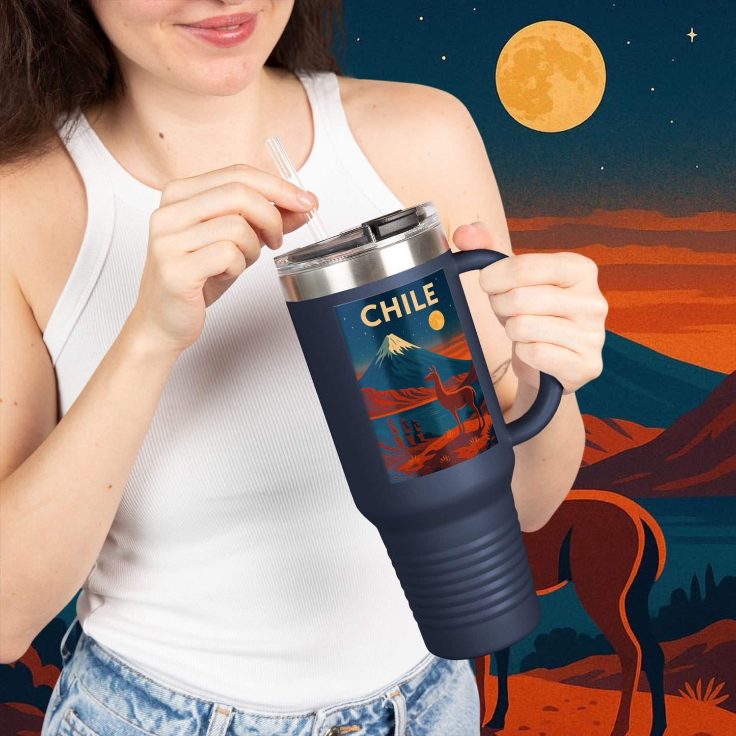 "Chile Insulated Travel Mug: Untamed Nature and Eternal Horizons 🏔️🍇🏜️"