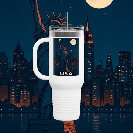 "taza de Viaje Aislada Estados Unidos: Sueños, Libertad y Grandes Horizontes 🗽🏜️🌆"