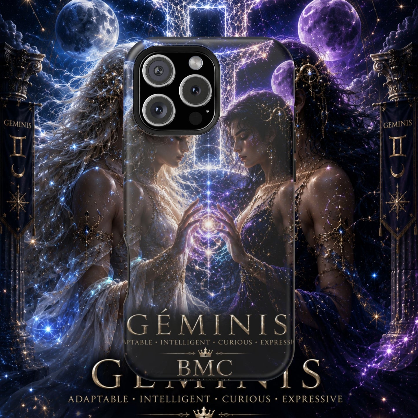 "Funda Magnética Reforzada♊ Géminis M— Reflejo del alma dividida"