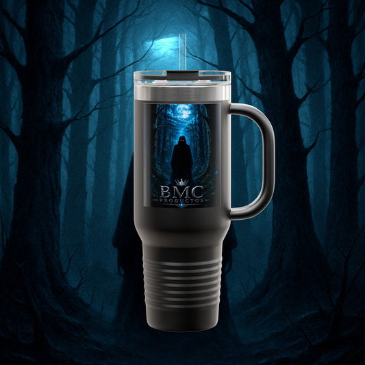 "Taza de viaje aislada 🖤 El Vigía del Bosque Oscuro"