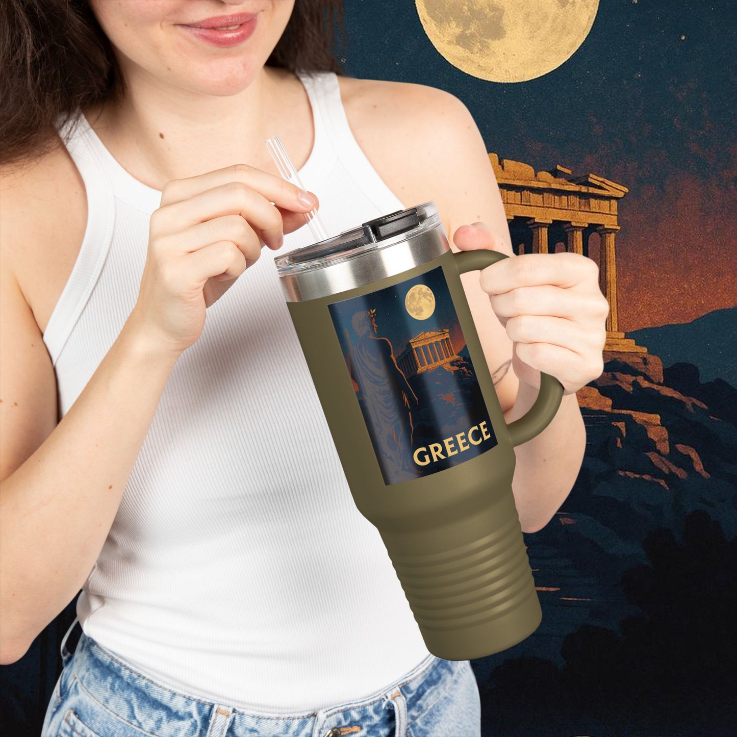 "Greece Insulated Travel Mug: Cradle of Gods, Wonders and Philosophy 🌊🏛️⚡"