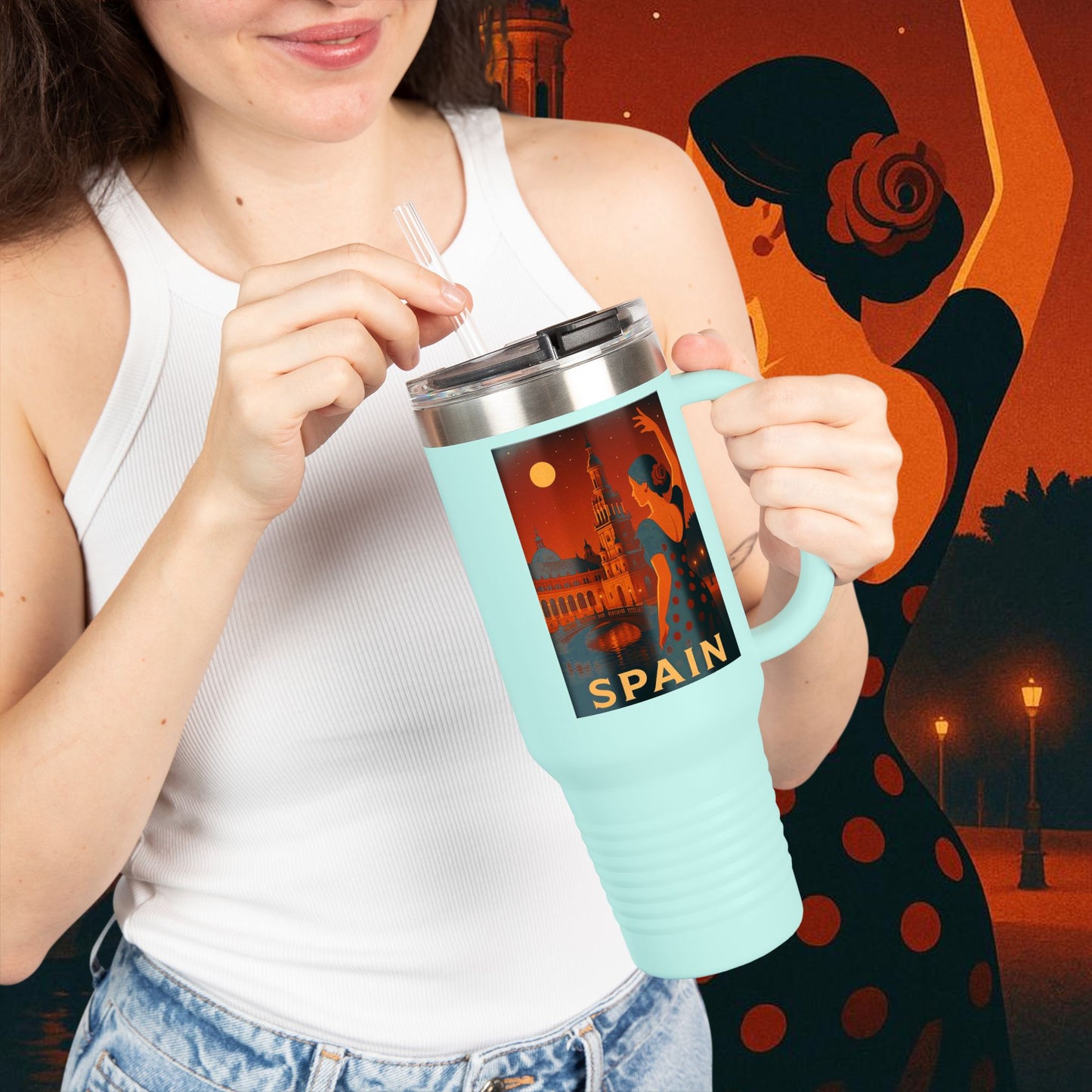 "Spain Insulated Travel Mug: Passion, Art, and Flavors that Make You Fall in Love 🎨💃🍷" 