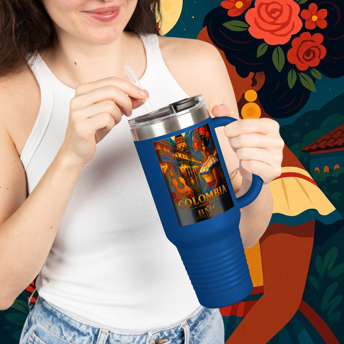 "taza de Viaje Aislada Colombia: Magia de Colores, Café y Tradición ☕🎨🌄"