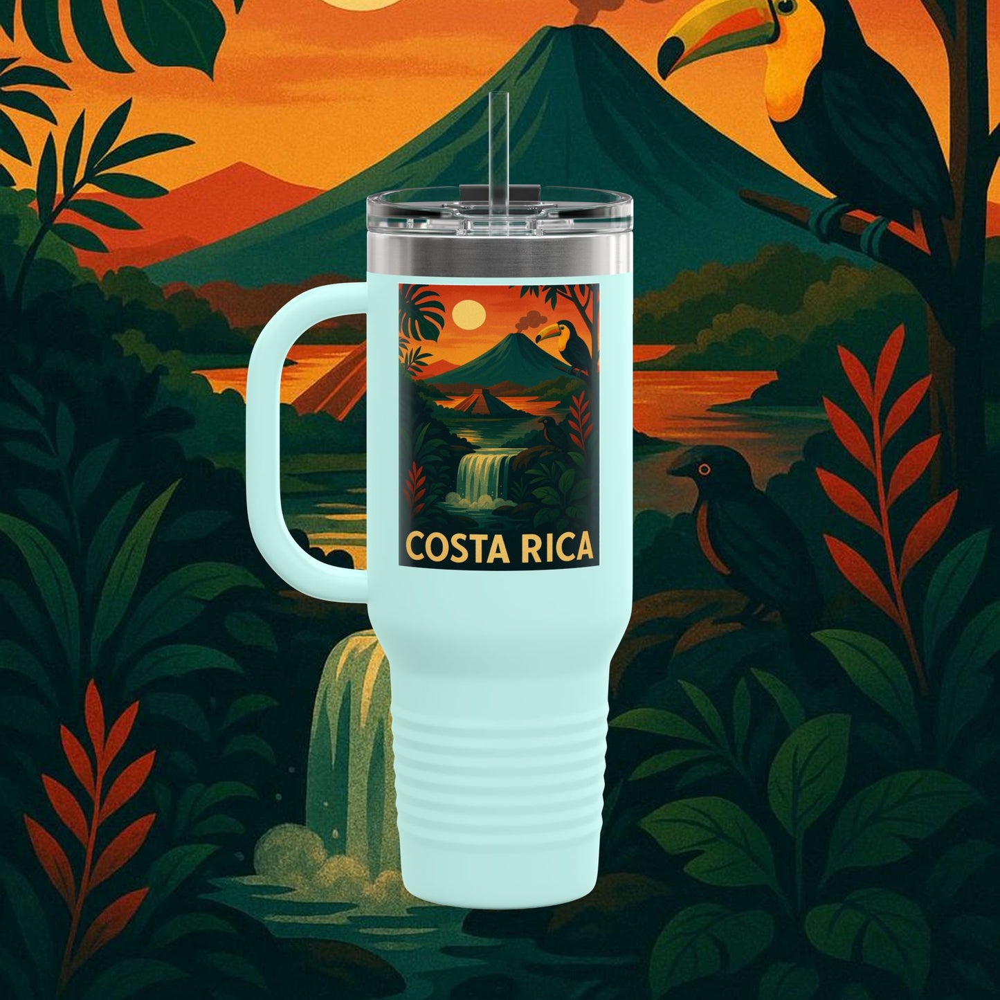 "Costa Rica Insulated Travel Mug: Pura Vida between Volcanoes and Jungles 🌋🌴🦜"