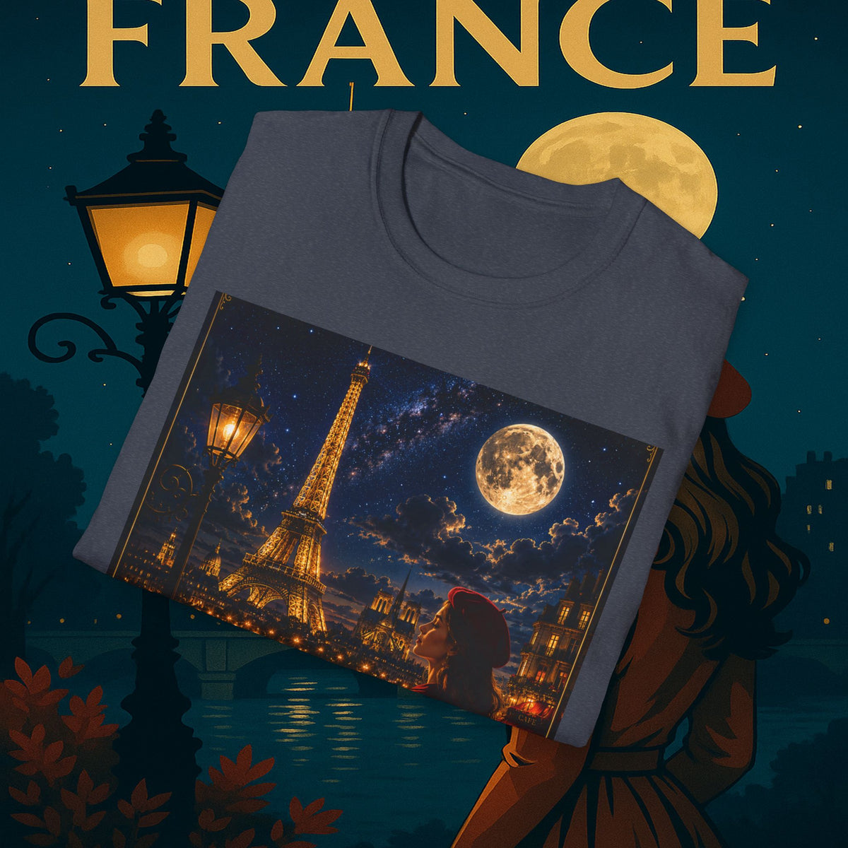 "Camiseta Francia: Romance bajo la Luna 🌙🗼✨"