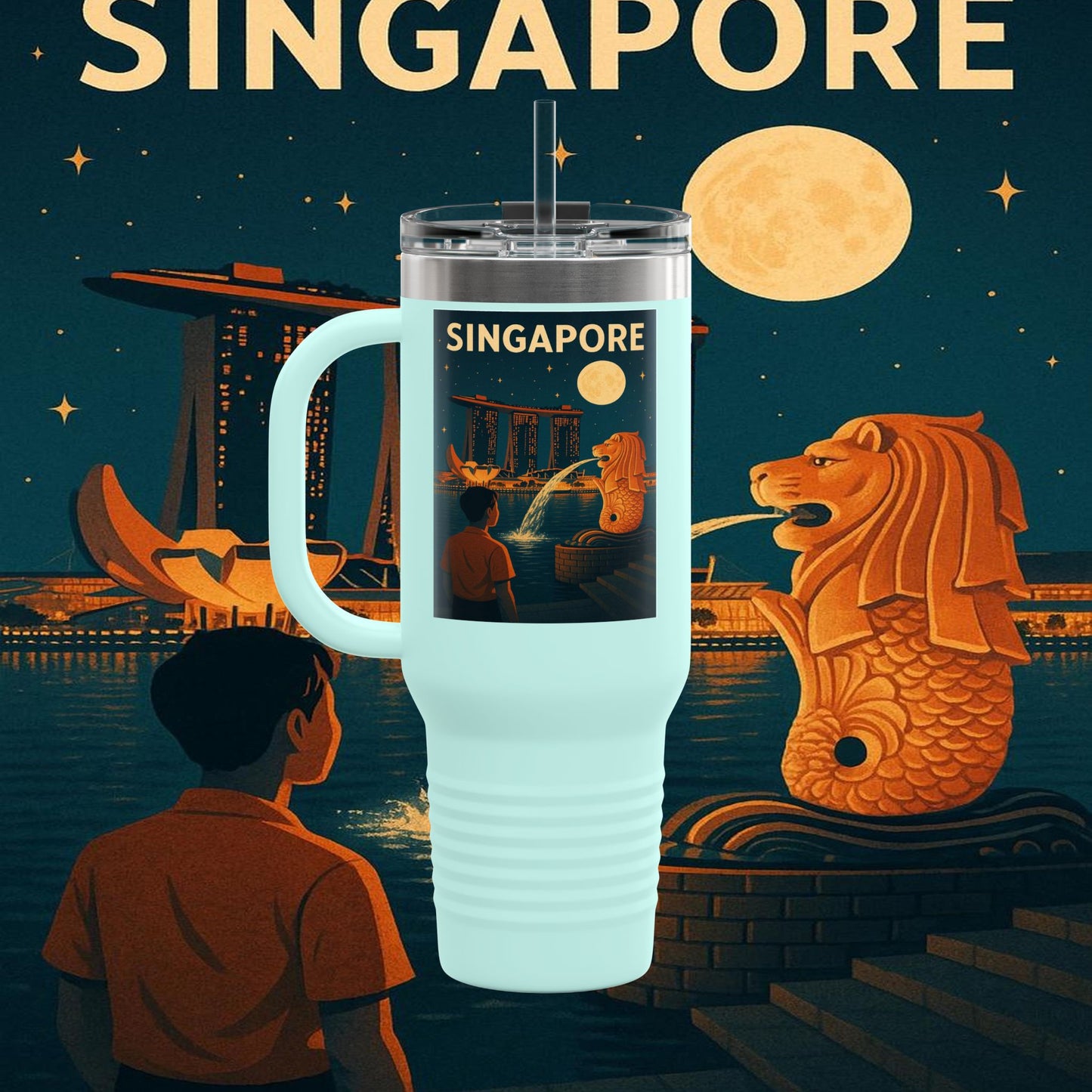 "Singapore Insulated Travel Mug 🌆 – Future, culture, and nature in one place"