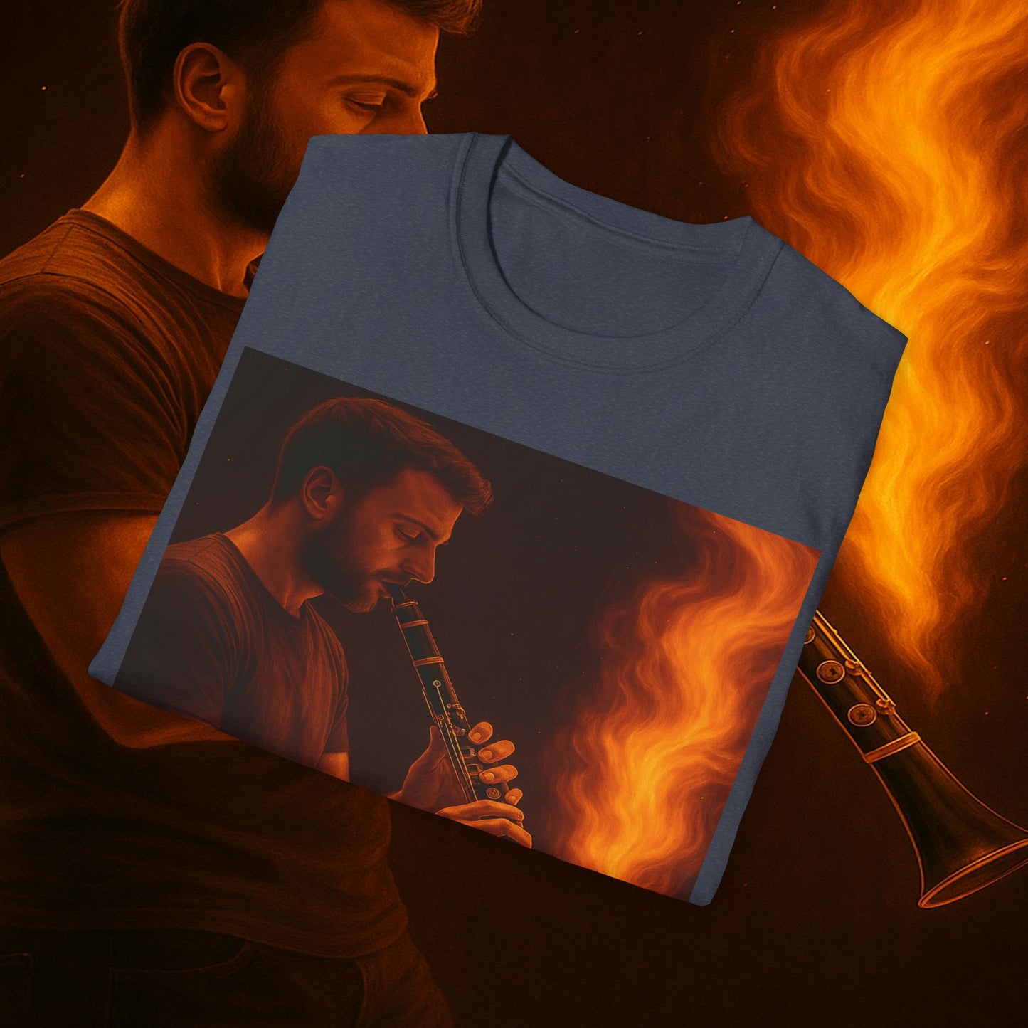 "Clarinet T-shirt🎵🔥 The sound of the soul doesn't scream... it burns." 🔥🎵