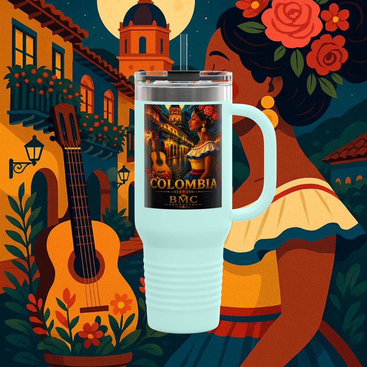 "taza de Viaje Aislada Colombia: Magia de Colores, Café y Tradición ☕🎨🌄"