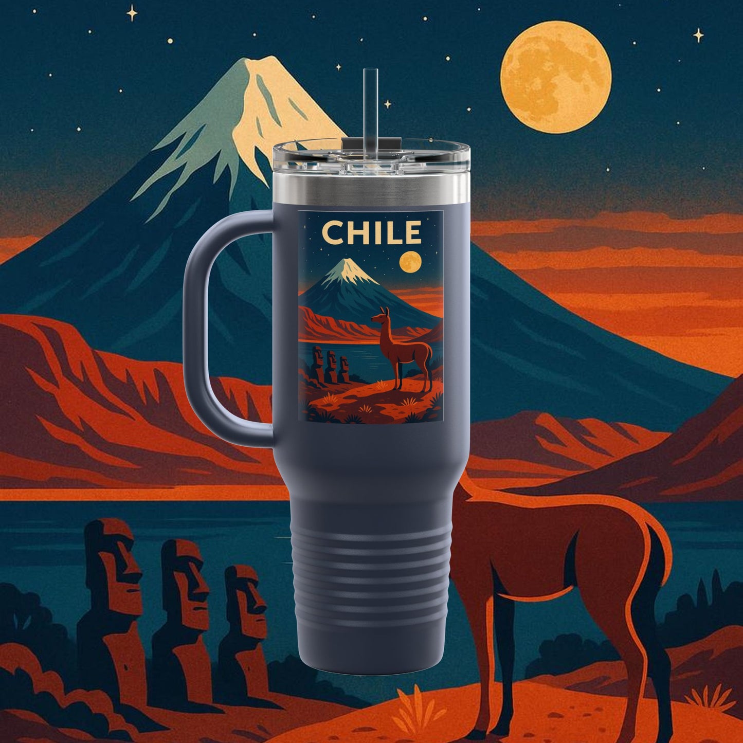 "Chile Insulated Travel Mug: Untamed Nature and Eternal Horizons 🏔️🍇🏜️"