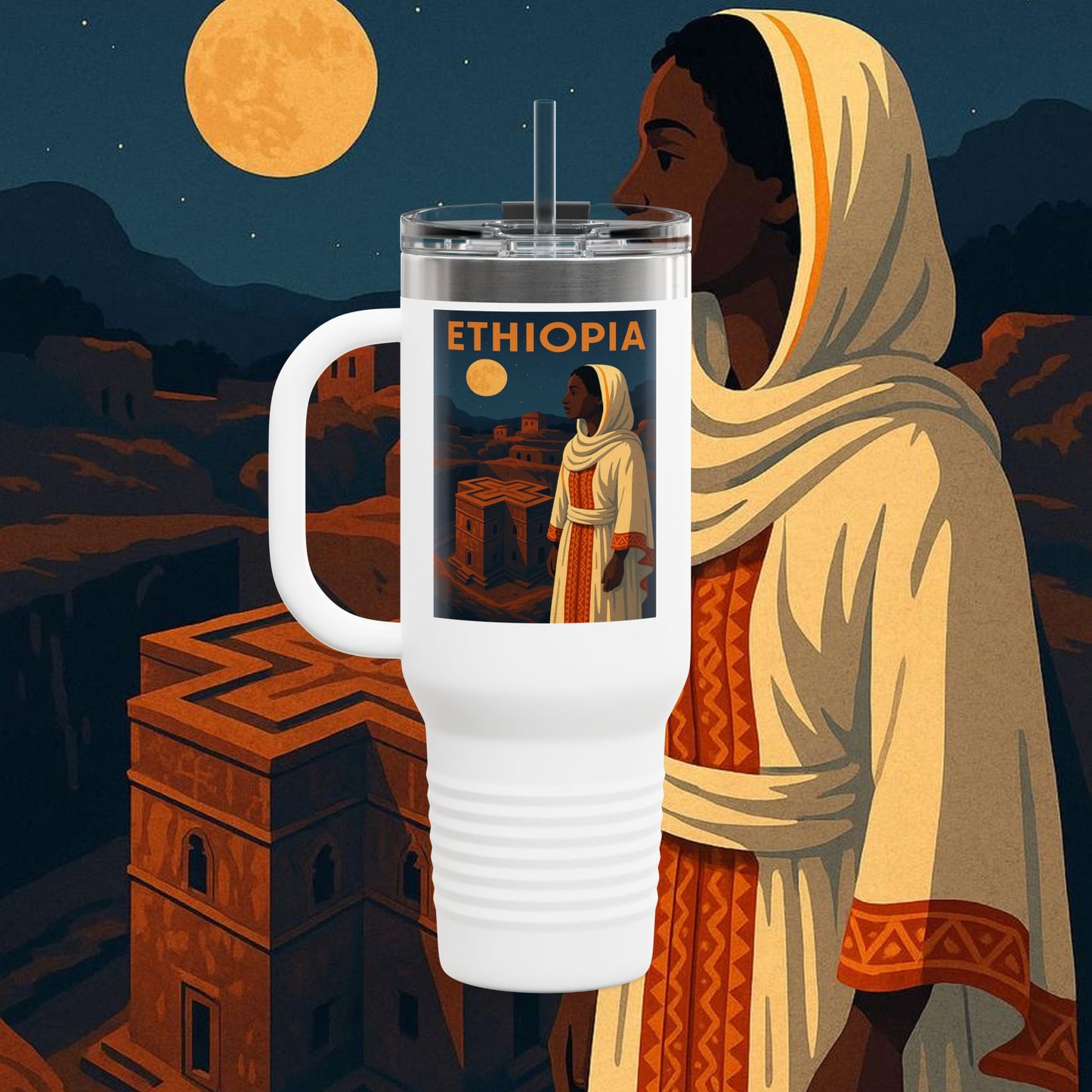 "Ethiopia Insulated Travel Mug – Sacred Land and Ancestral Soul"