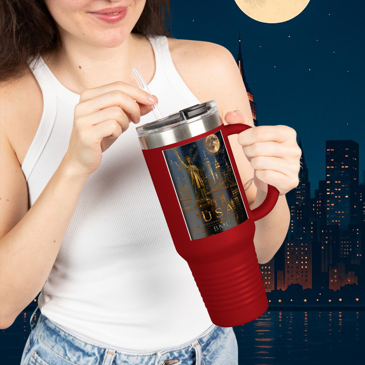 "taza de Viaje Aislada Estados Unidos: Sueños, Libertad y Grandes Horizontes 🗽🏜️🌆"