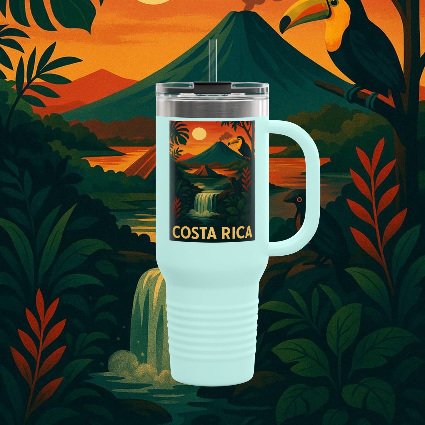 "Costa Rica Insulated Travel Mug: Pura Vida between Volcanoes and Jungles 🌋🌴🦜"