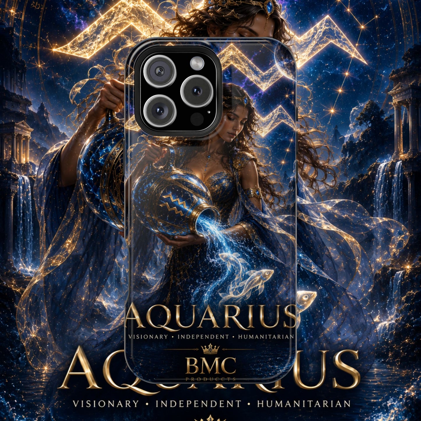 "Funda Magnética Reforzada♒ ACUARIO M– La Visionaria del Cielo y el Agua"