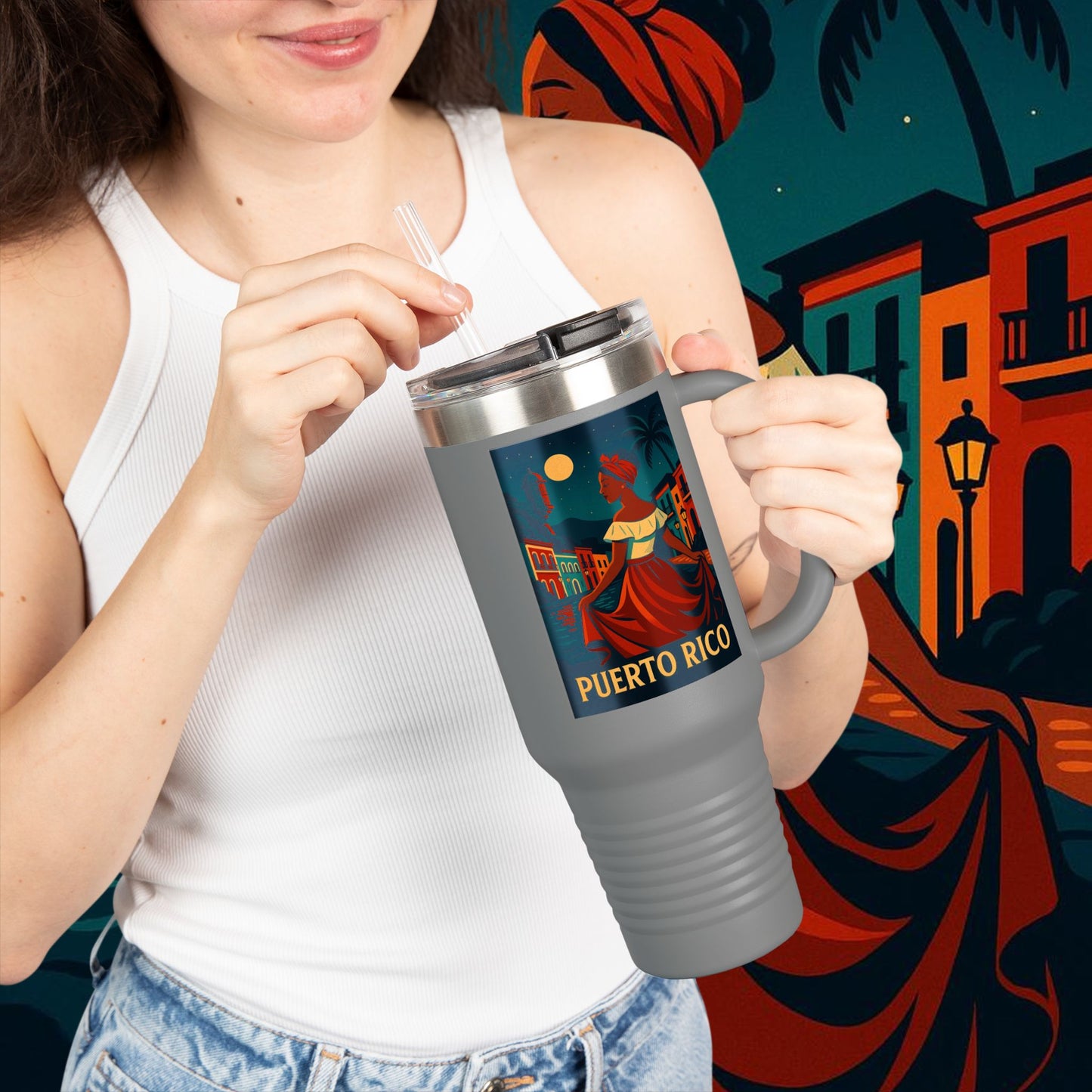 "Puerto Rico Insulated Travel Mug – Caribbean Rhythm, Soul, and Color"