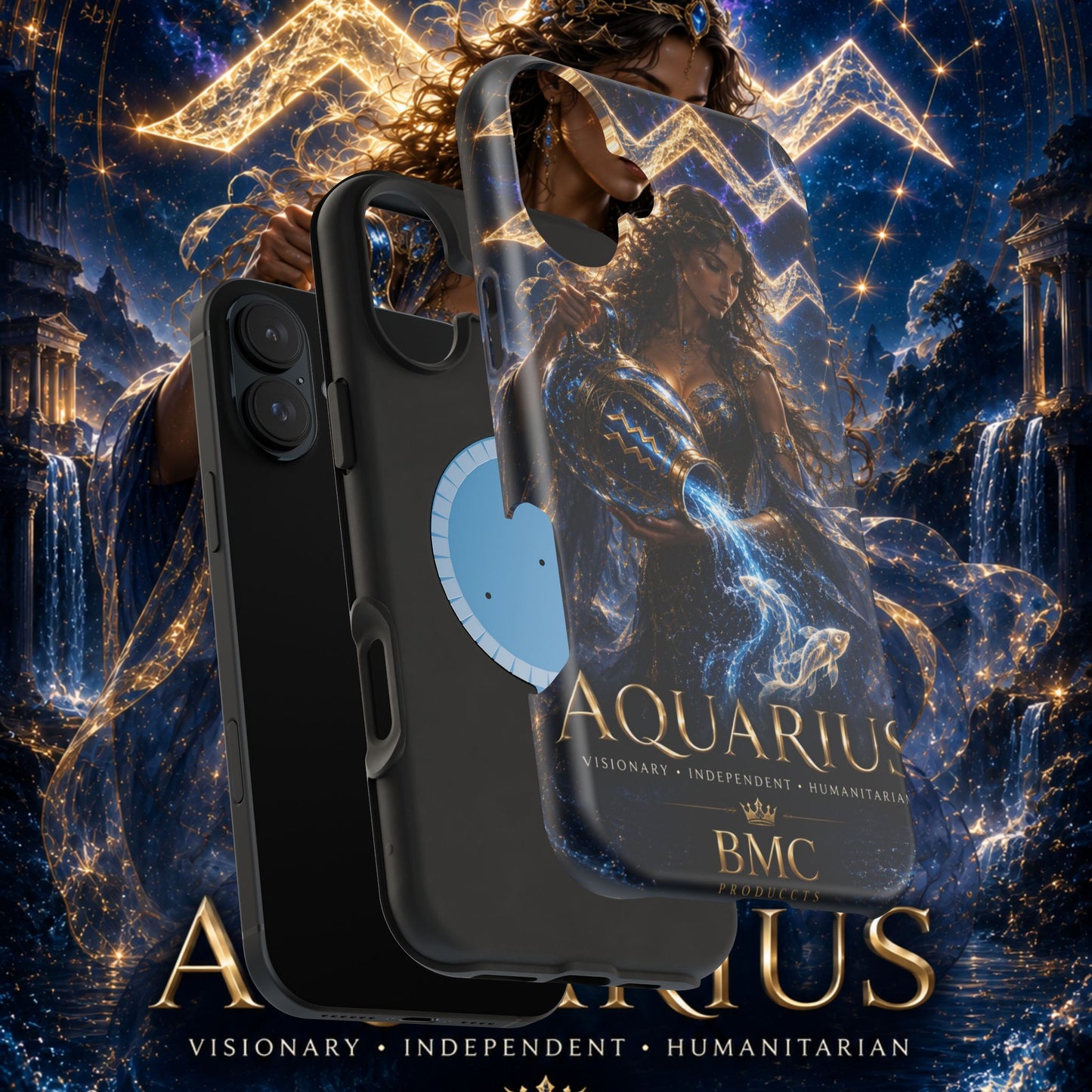 "Funda Magnética Reforzada♒ ACUARIO M– La Visionaria del Cielo y el Agua"