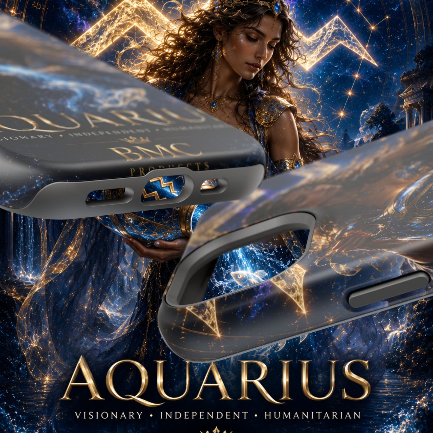 "Funda Magnética Reforzada♒ ACUARIO M– La Visionaria del Cielo y el Agua"