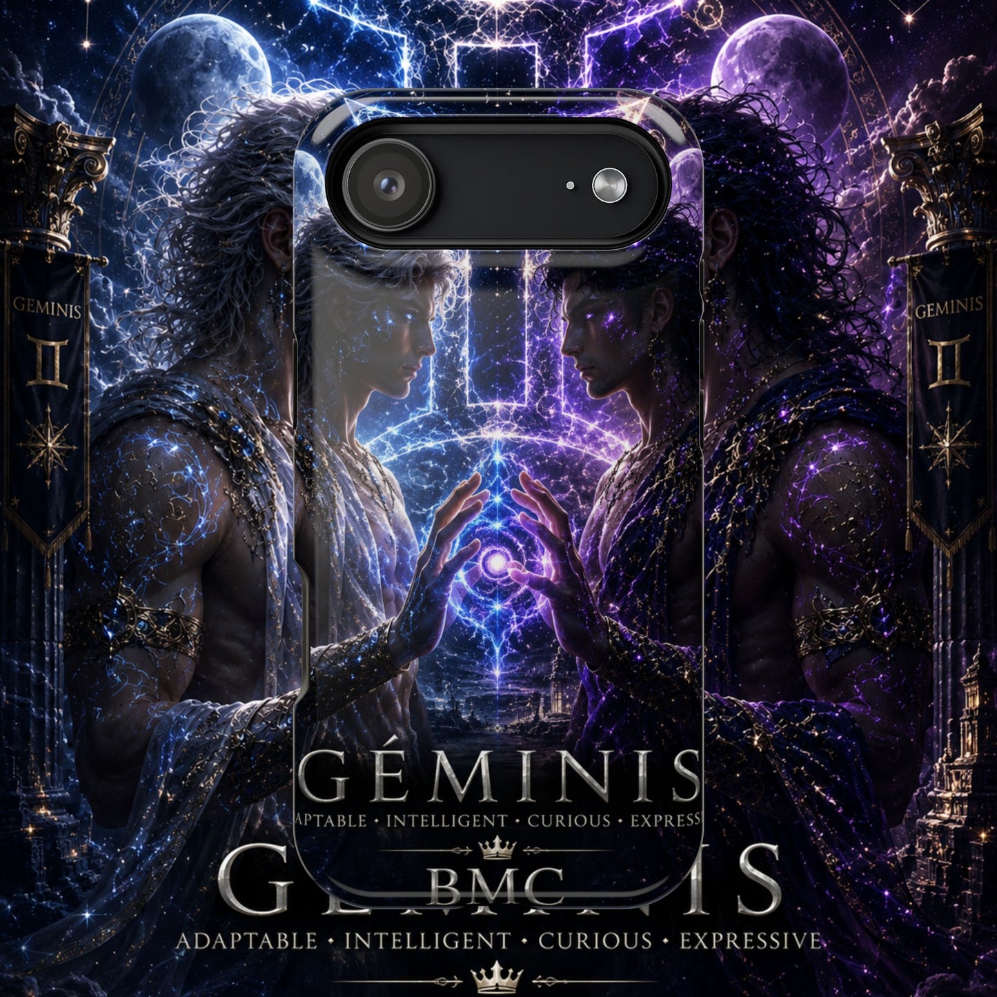 "Funda Magnética Reforzada♊ Géminis — Reflejo del alma dividida"