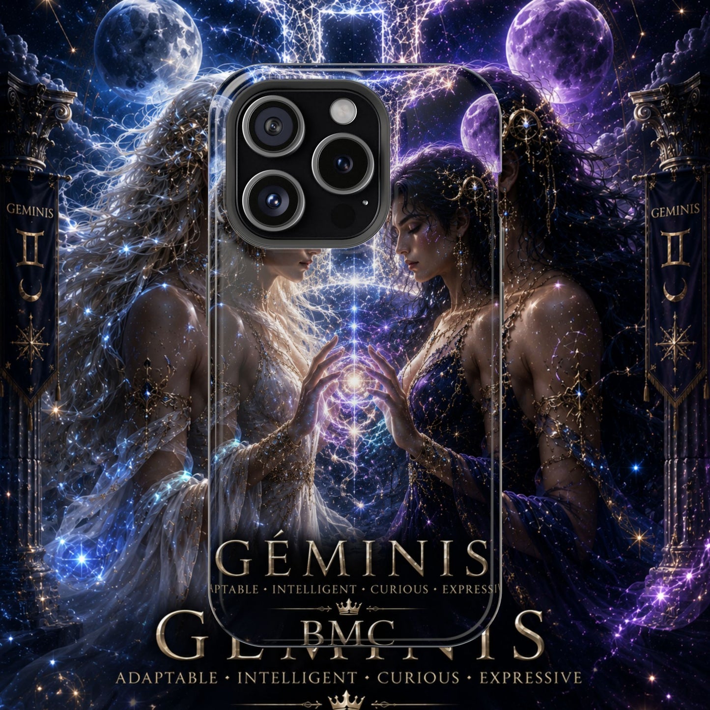 "Funda Magnética Reforzada♊ Géminis M— Reflejo del alma dividida"