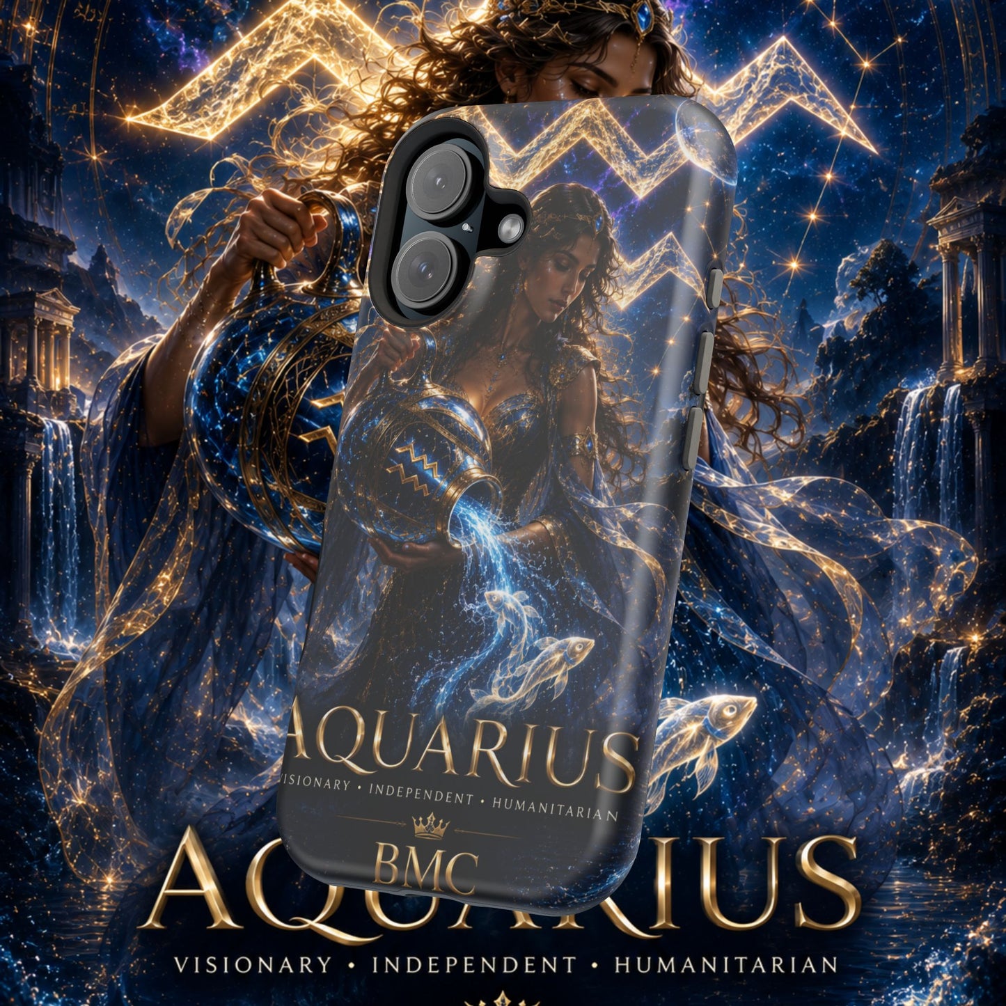 "Funda Magnética Reforzada♒ ACUARIO M– La Visionaria del Cielo y el Agua"