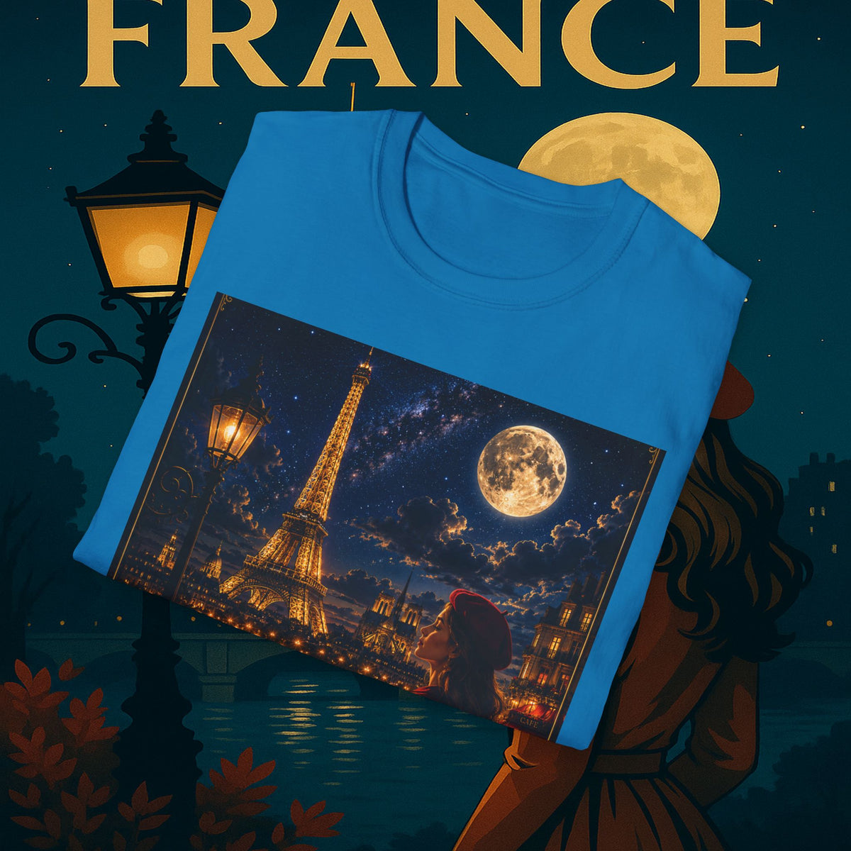 "Camiseta Francia: Romance bajo la Luna 🌙🗼✨"
