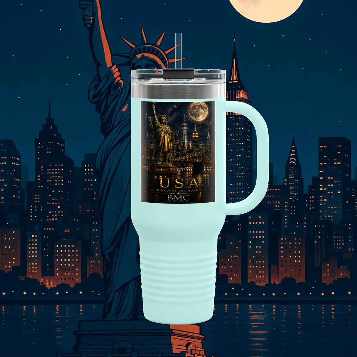 "taza de Viaje Aislada Estados Unidos: Sueños, Libertad y Grandes Horizontes 🗽🏜️🌆"