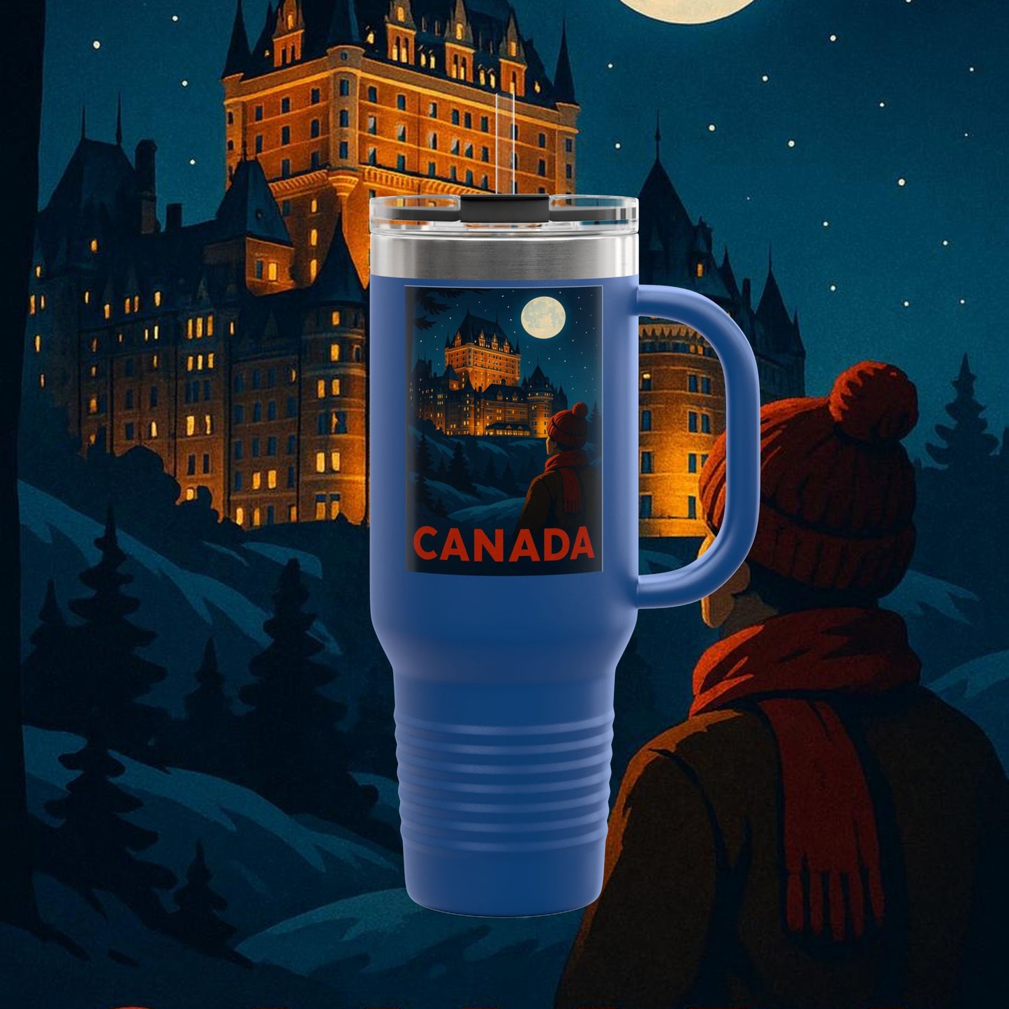 "Canada Insulated Travel Mug: Majestic Nature and Free Spirit 🍁🏞️🦌"