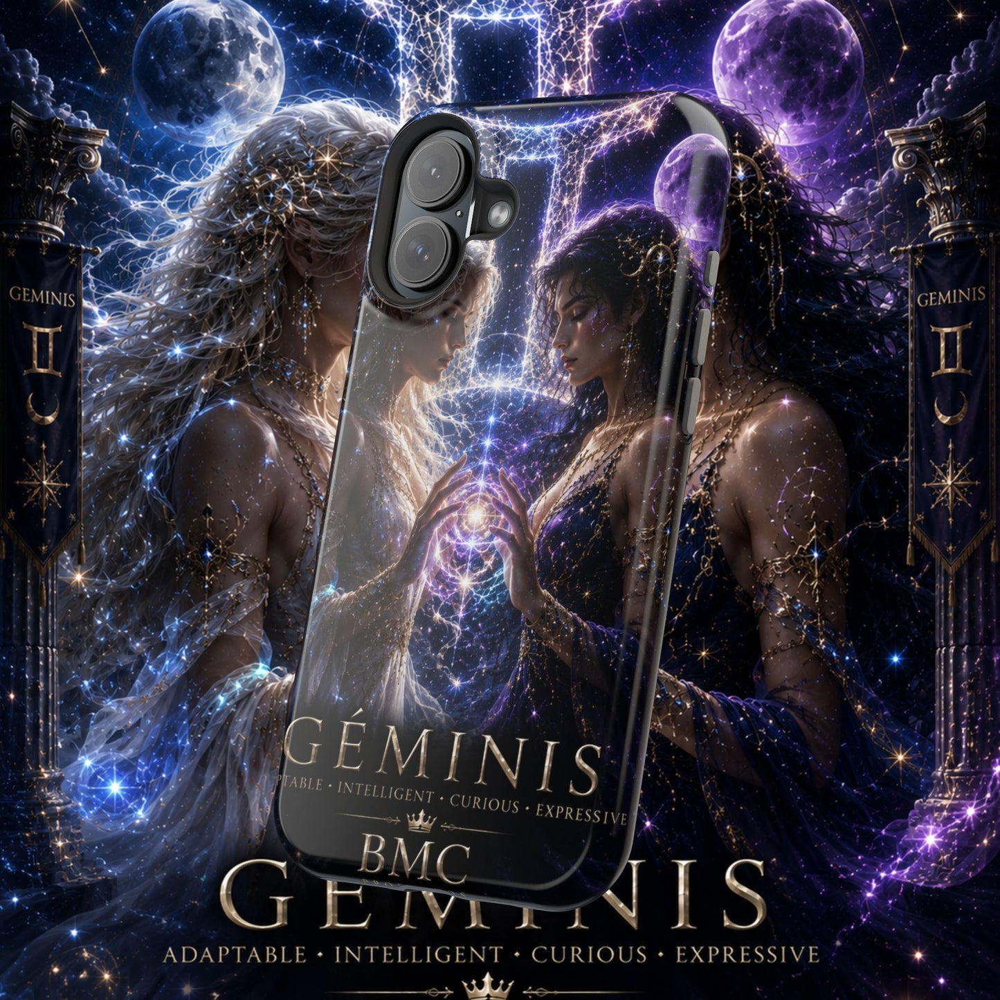 "Funda Magnética Reforzada♊ Géminis M— Reflejo del alma dividida"
